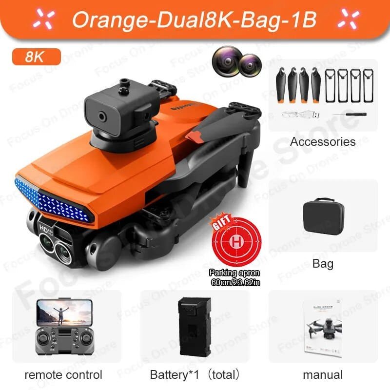 New D6 Mini Drone - 8K Camera, Obstacle Avoidance, Foldable Quadcopter Gift - D6-Orange-8K-Bag image
