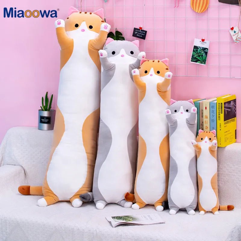 Set of cat-shaped plush toys on a pink background with 'Miaooowa' branding.