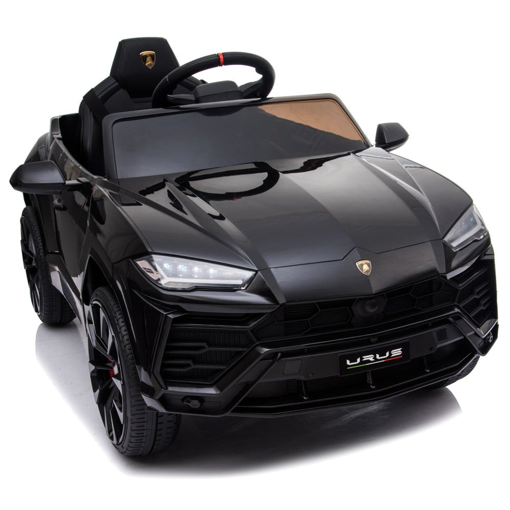 Car Toy Electric Vehicle with Remote Control, Horn, Radio, USB Port, AUX, Spring Suspension, Opening Door, LED Light - Lamborghini Black image