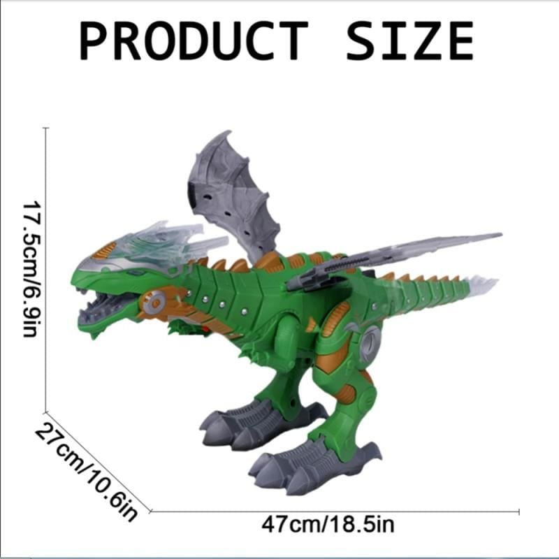 Toy dinosaur with measurement details on a white background