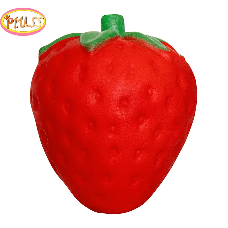 Red strawberry-shaped object with green stem on a white background, featuring the brand 'Pululu'.