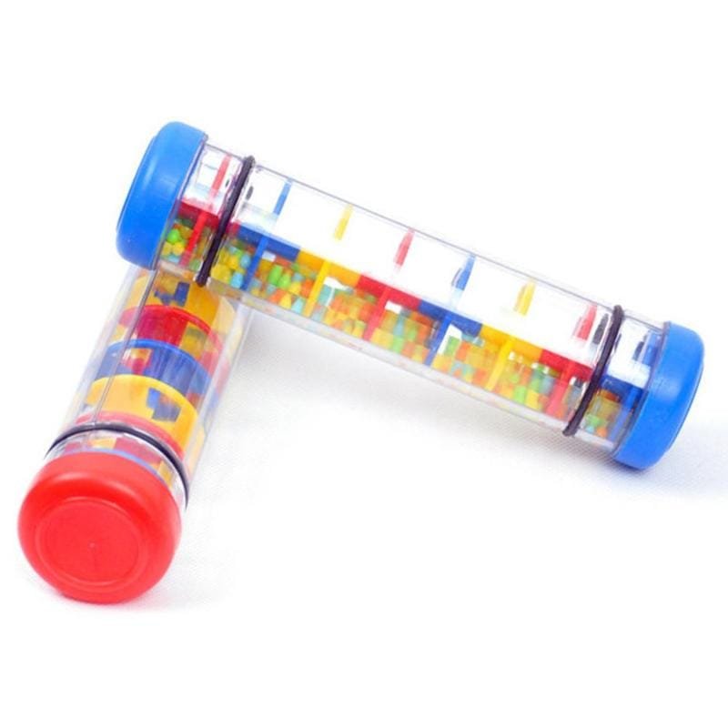 Colorful tube toy with beads on a white background