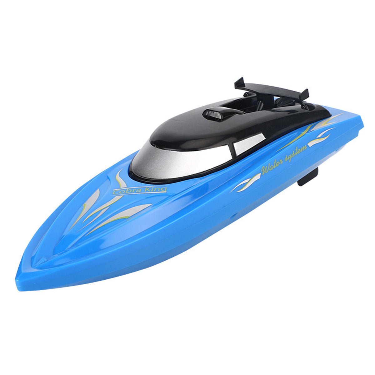 Blue and black toy speedboat