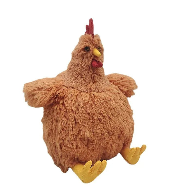 Plush chicken toy on a white background