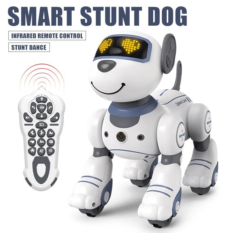 Smart stunt dog toy with remote control on a white background