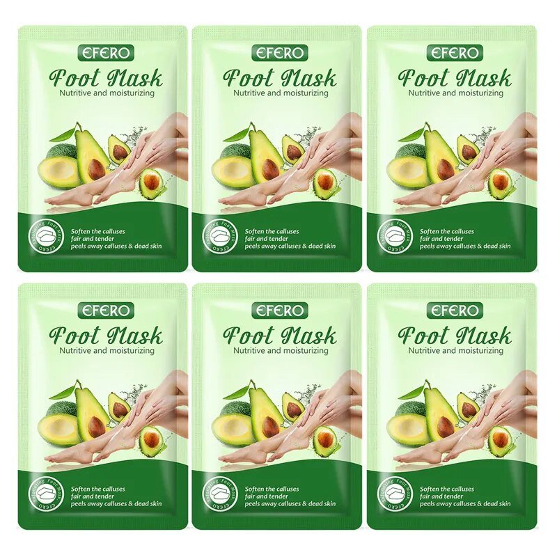 Six packages of Efero Foot Flash with avocado images on a white background