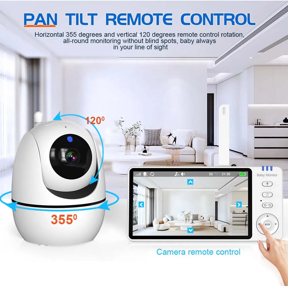 Pan tilt remote control camera with tablet display in a modern living room setting