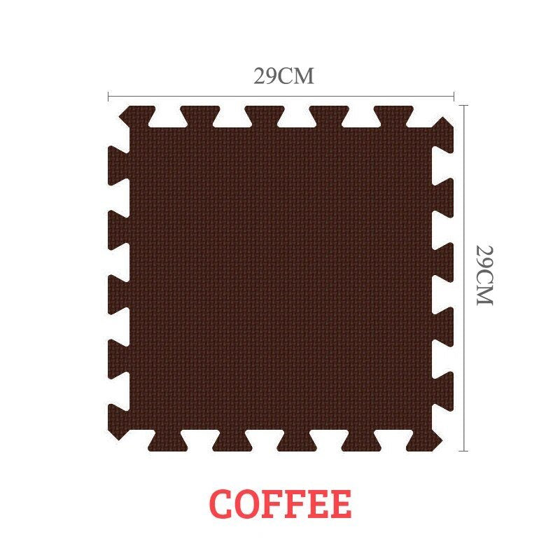 Coffee-colored foam puzzle mat with dimensions and 'COFFEE' label on a white background