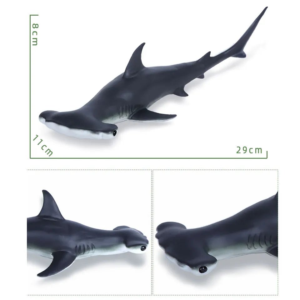 Black shark model with measurements on a white background