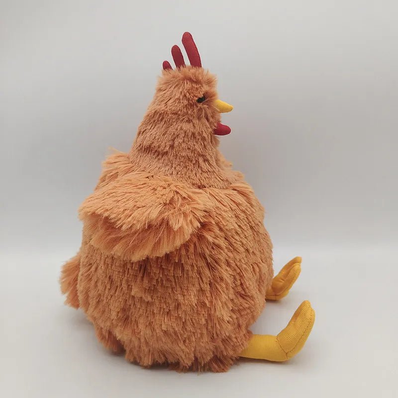 Plush chicken toy on a white background