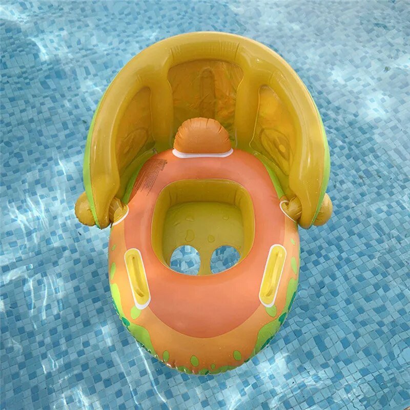 Inflatable Baby Swim Ring with Sun Shade: Toddler Pool Toy for Outdoor Fun image 2