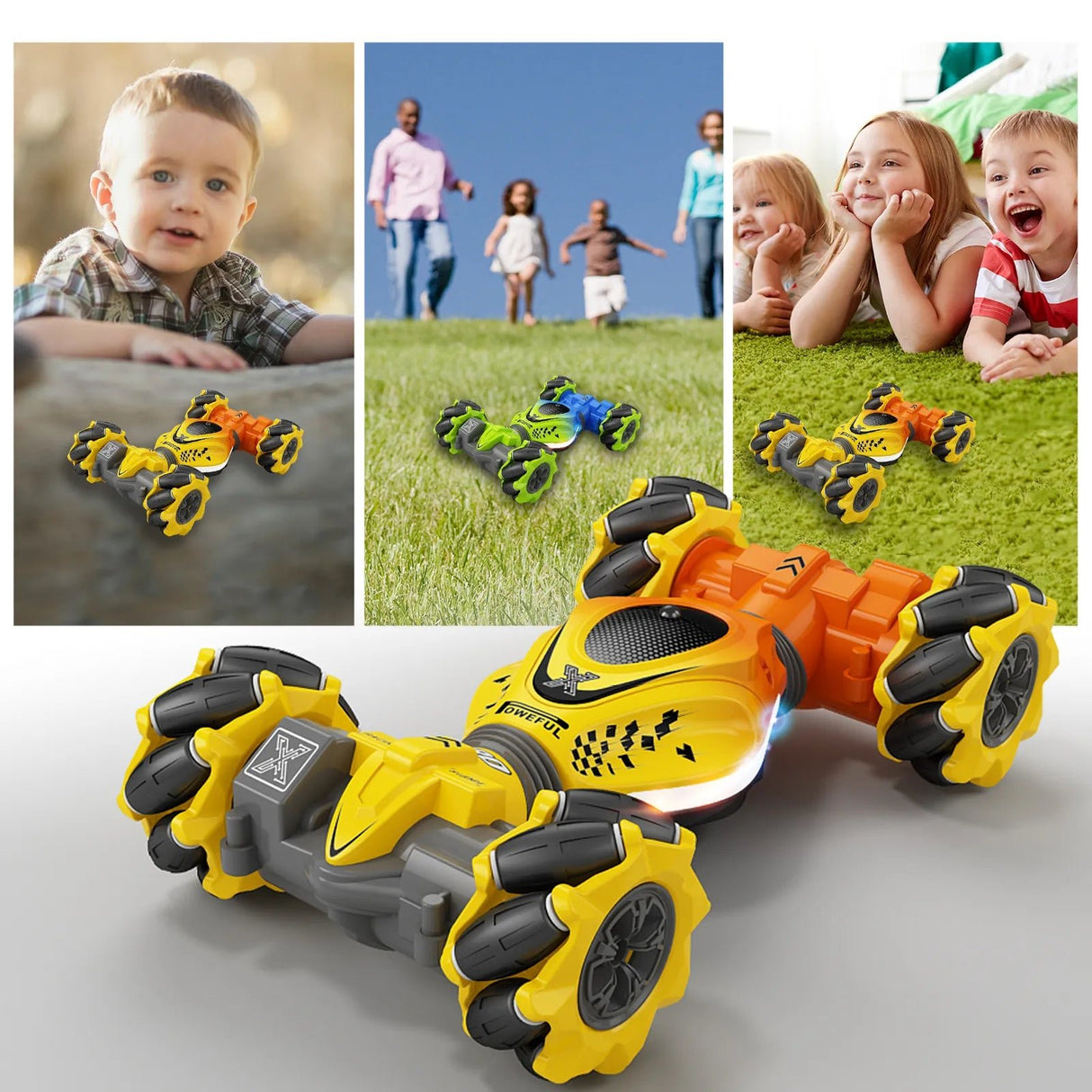Toy cars with children playing
