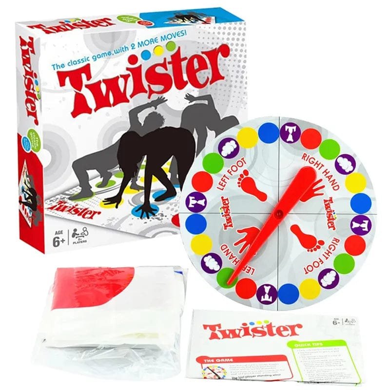 Twister game set with spinner and packaging on a white background