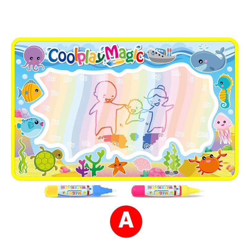 Coolplay Magic drawing mat with ocean-themed border and two markers on a white background