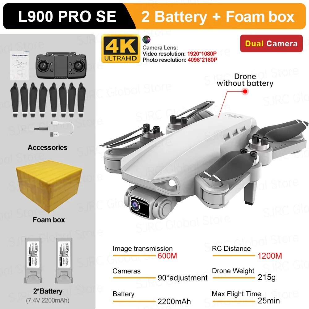 L900 Pro SE Max GPS Drone - 4K Camera, 5G Wifi FPV, Foldable RC Quadcopter - L900 SE Gray 2B FB image