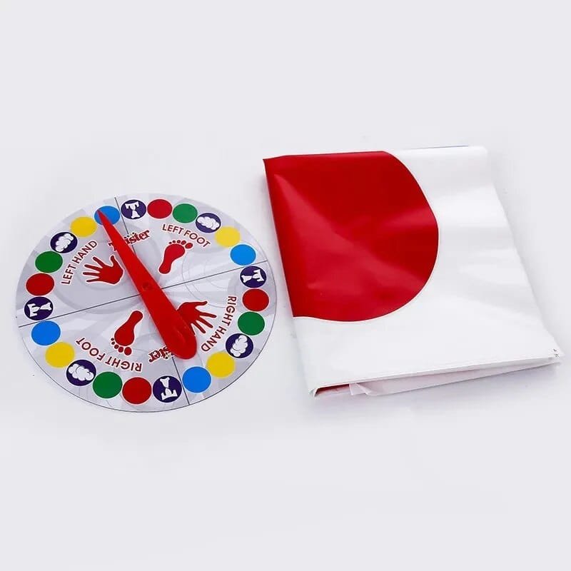 Colorful wheel with hand illustrations and a red and white flag on a white background