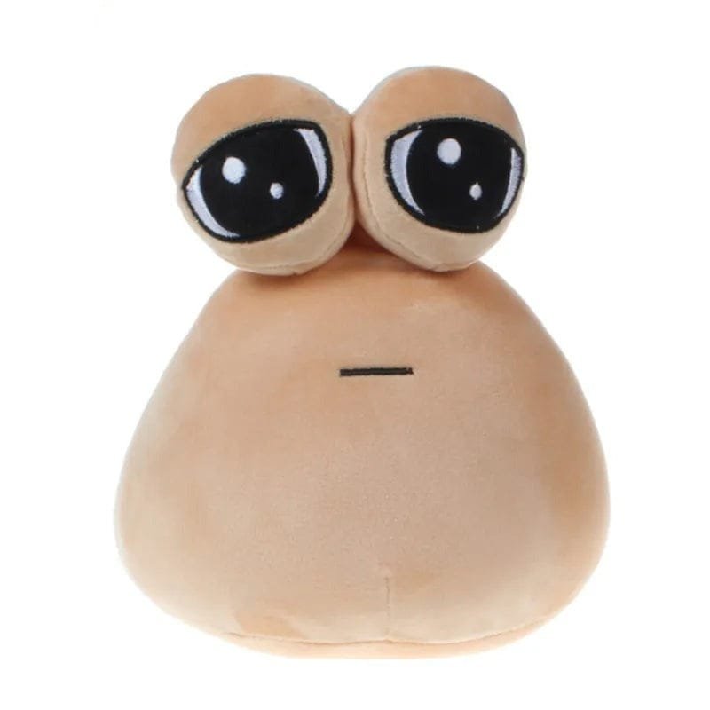 Plush toy resembling a snail with large eyes on a white background