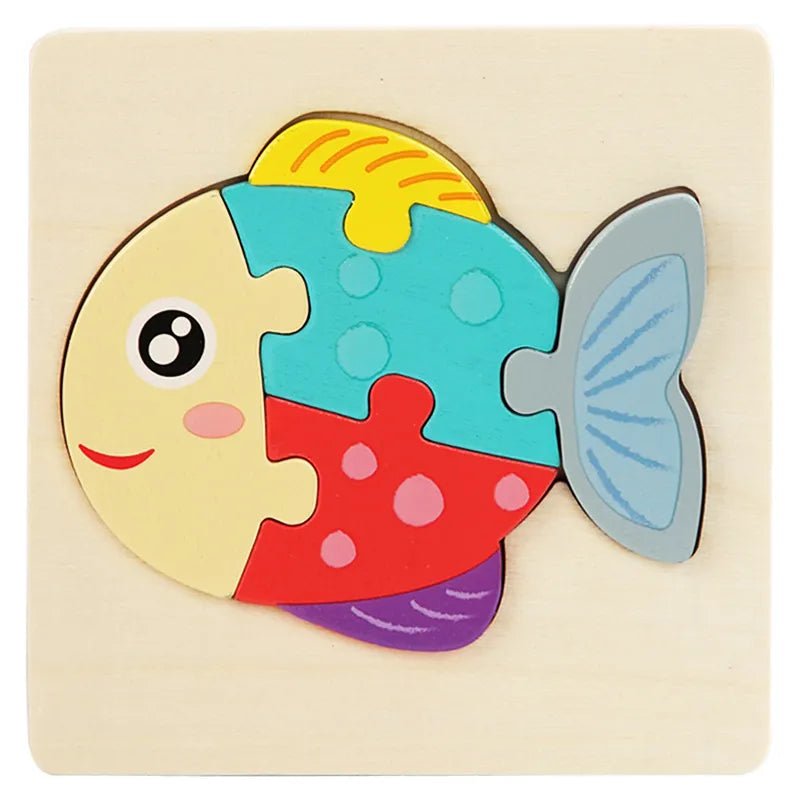 Colorful Animal Wooden Puzzle - Kids' Educational Jigsaw Toy - Fish image