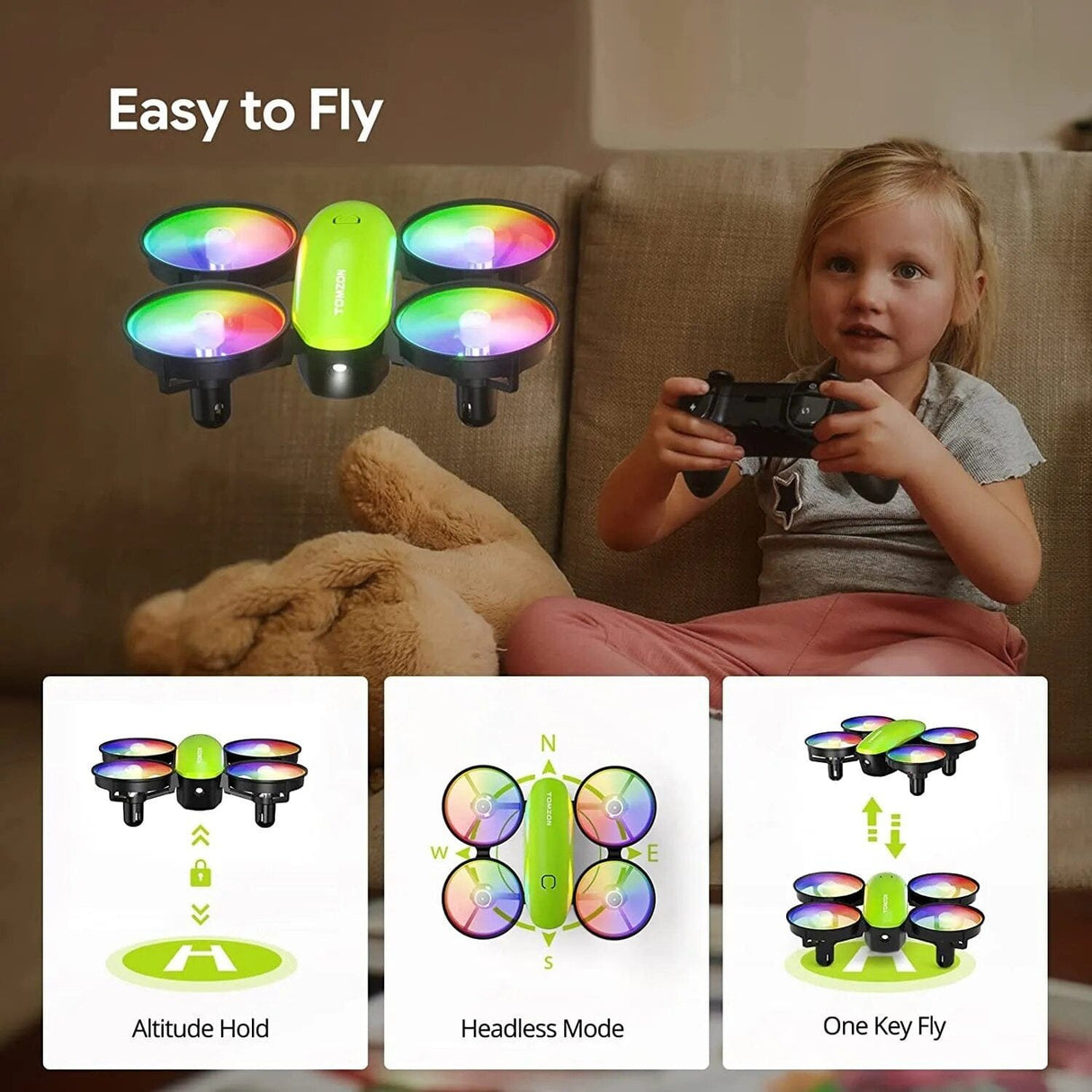 Tomzon A23 Mini Drone with LED, 3D Flip, 3 Speeds - Kids' Quadcopter image 2