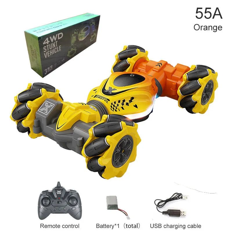 4WD RC Stunt Car with Gesture Sensor - Twist & Drift Toy - Orange ONE RC 1B image