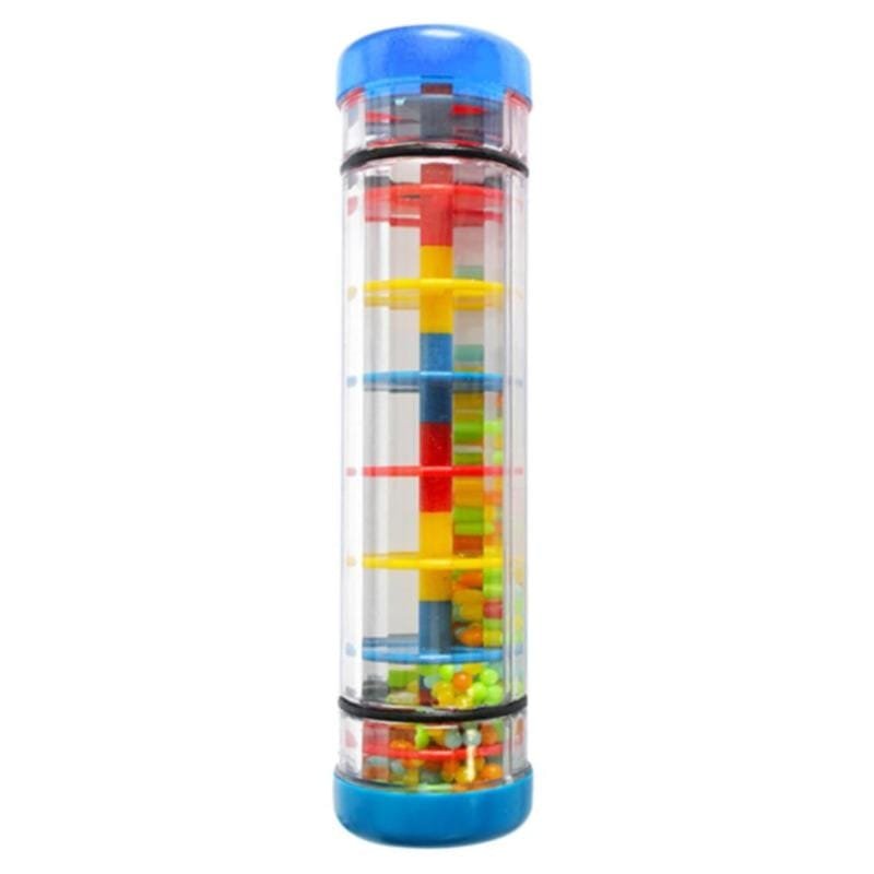 Colorful tube toy with transparent section on a white background
