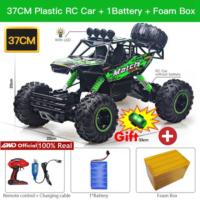 4WD RC Off-Road Buggy - LED Lights Racing Car for Kids - 37CM Green 1B Gift image