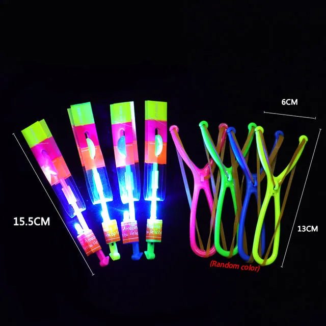 Colorful LED sticks with measurements on a black background