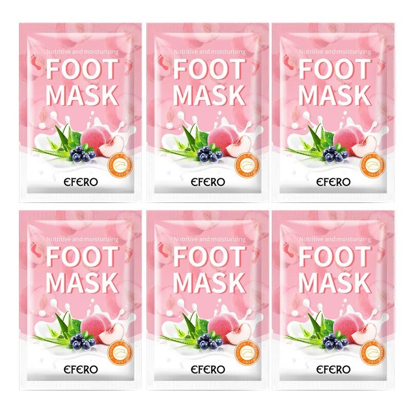 Six packages of EFCERO foot mask on a white background