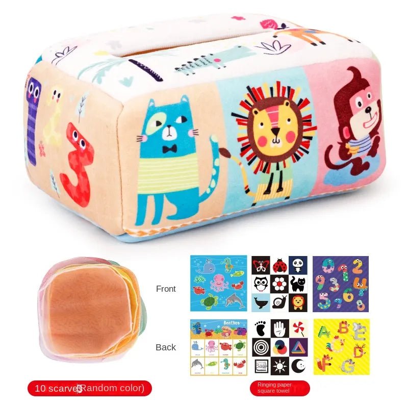 Montessori Magic Tissue Box - Sensory & Learning Toy for Baby Finger Exercise - cartoon, Digital animals image