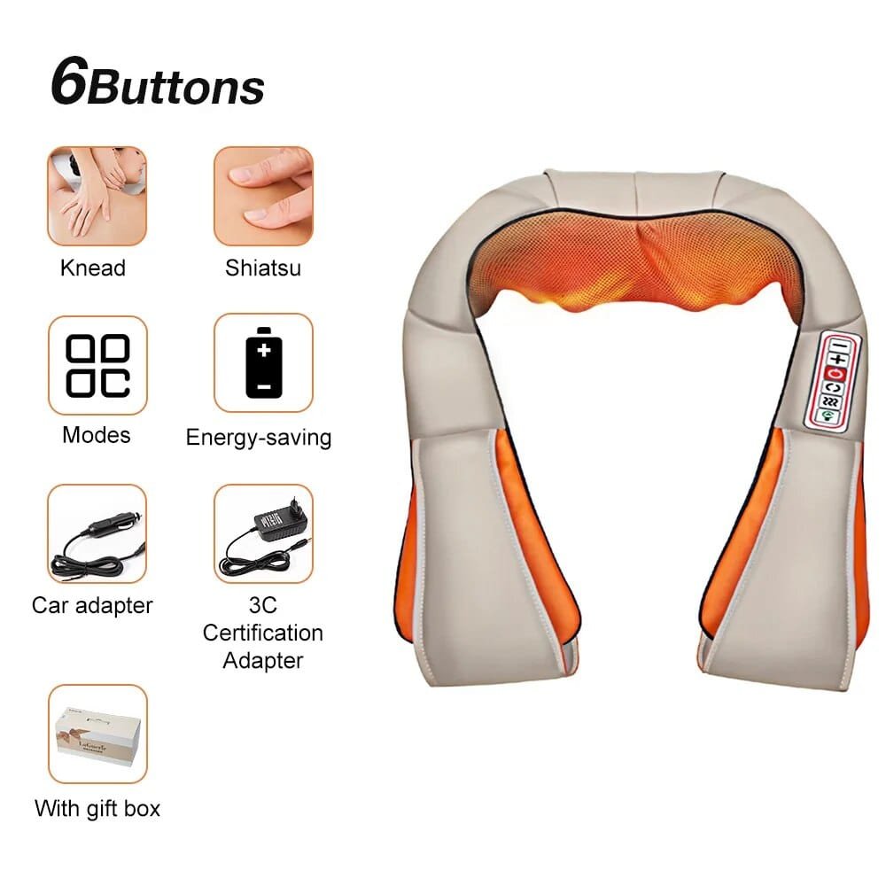 U-Shape Shiatsu Massager with Heat - 4D Kneading for Neck & Back - Six-button beige image
