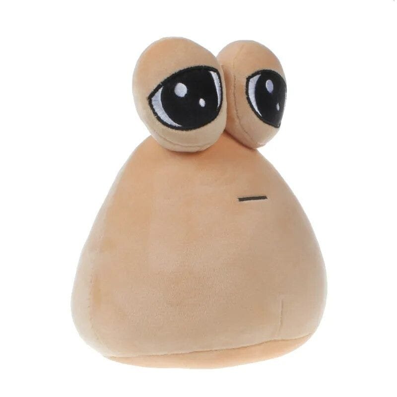 Plush toy resembling a cartoon character with large eyes on a white background
