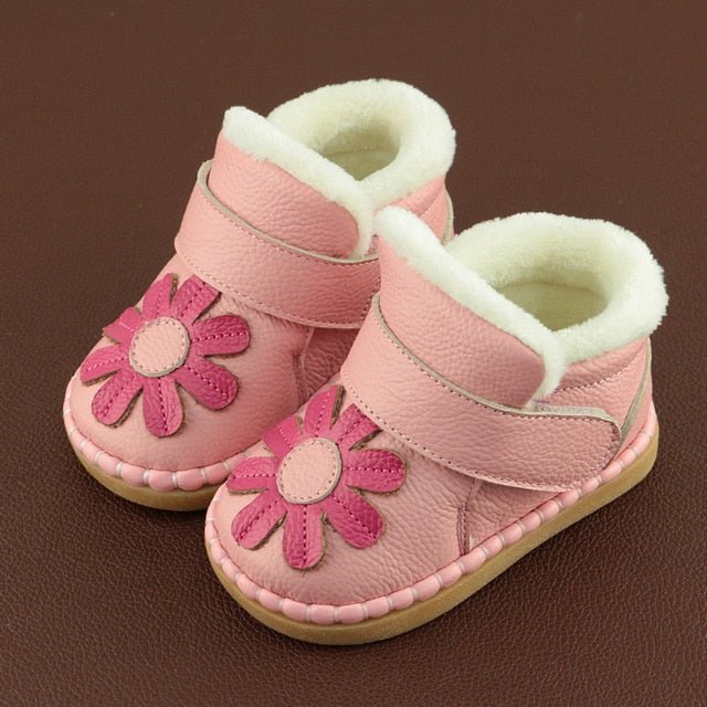 Cute Flower Genuine Leather Baby Girl Snow Boots image