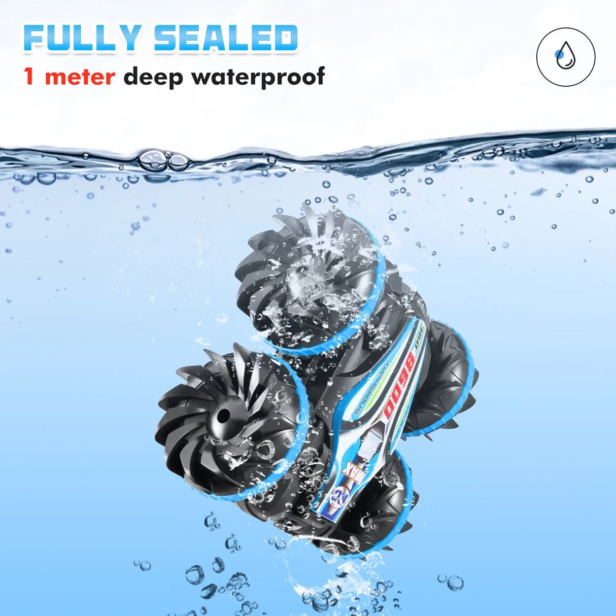 Toy car submerged in water