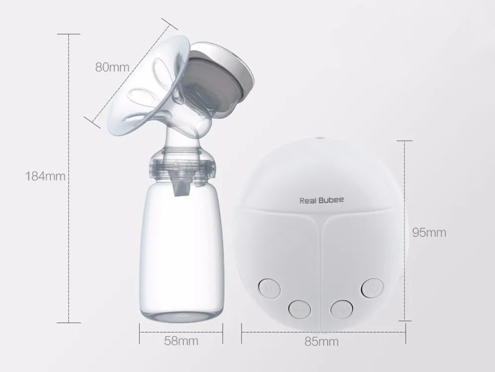 Breast pump with dimensions labeled on a white background