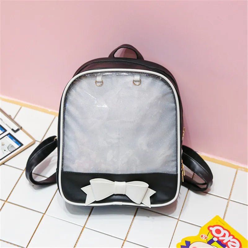 Backpack with a white bow.