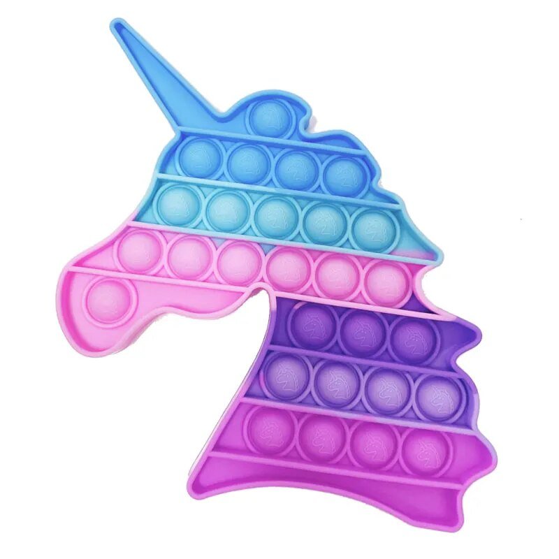 Pop-it fidget toy shaped like a unicorn