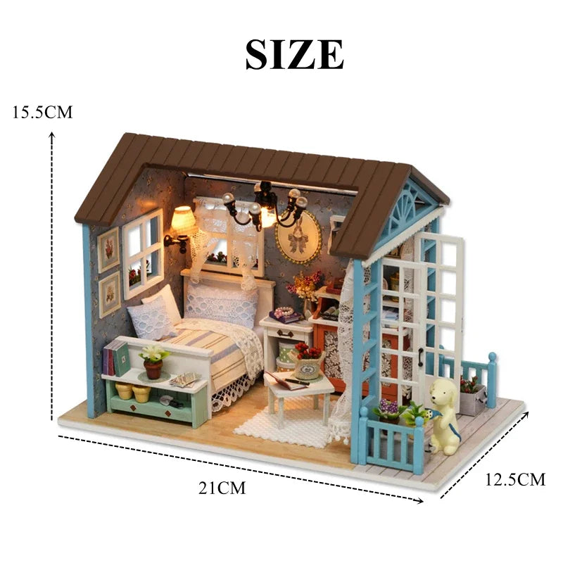 Model of a miniature room with dimensions indicated