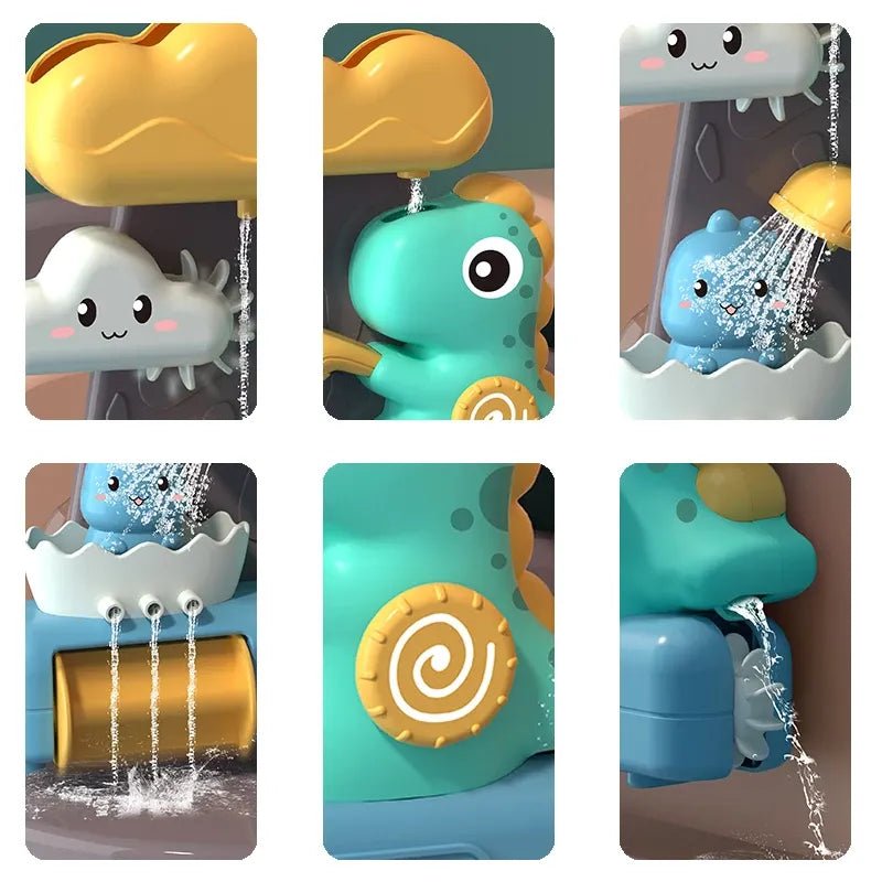 Collage of a children's toy with various parts including a cloud, turtle, and shell.