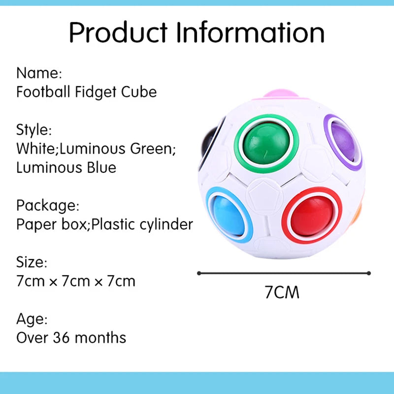 Football Fidget Cube with product information on a white background