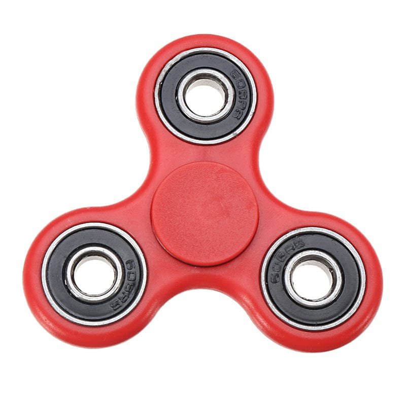Red fidget spinner with visible bearings.