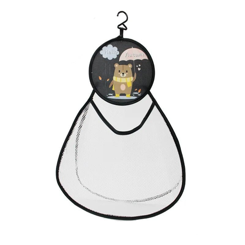 White baby bib with a cartoon bear design.