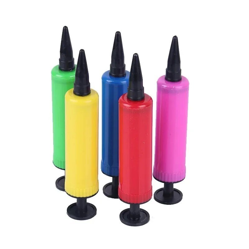 Set of six colorful balloon inflation bottles with black nozzles
