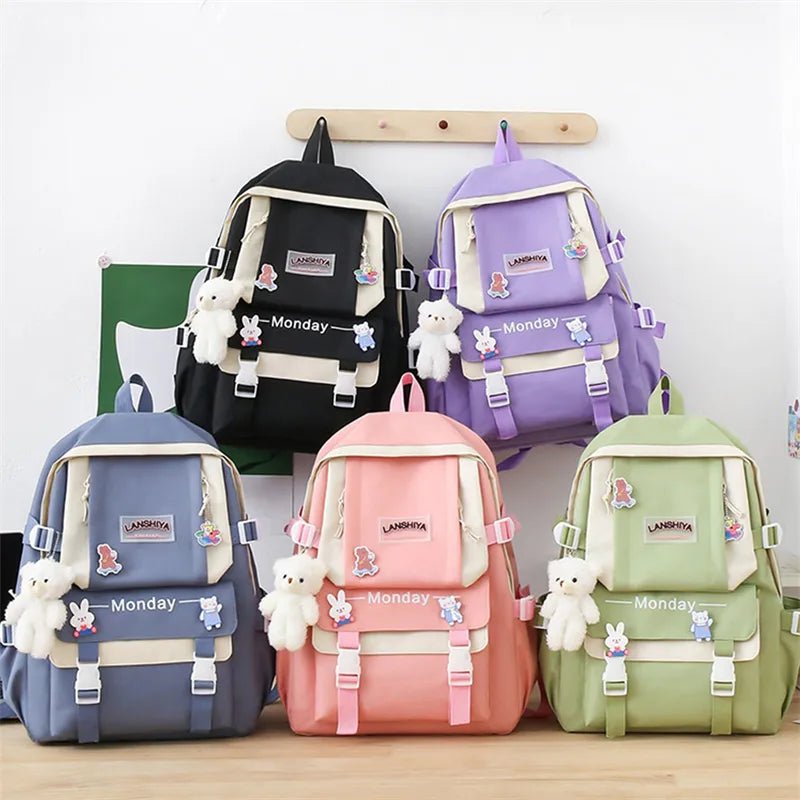 Set of colorful backpacks.