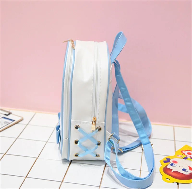 White backpack with blue accents