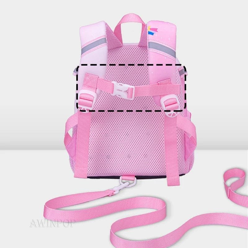 Pink backpack with a leash