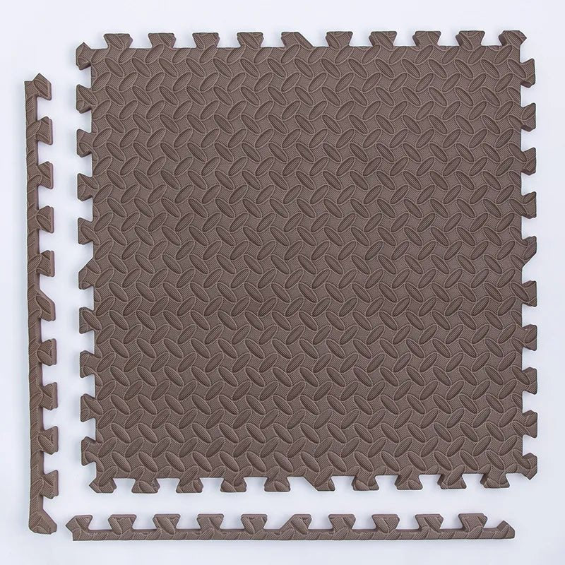 Brown interlocking foam mat on a white background