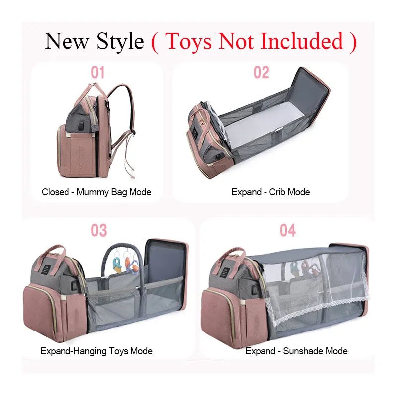 Multifunctional baby bag with various modes.
