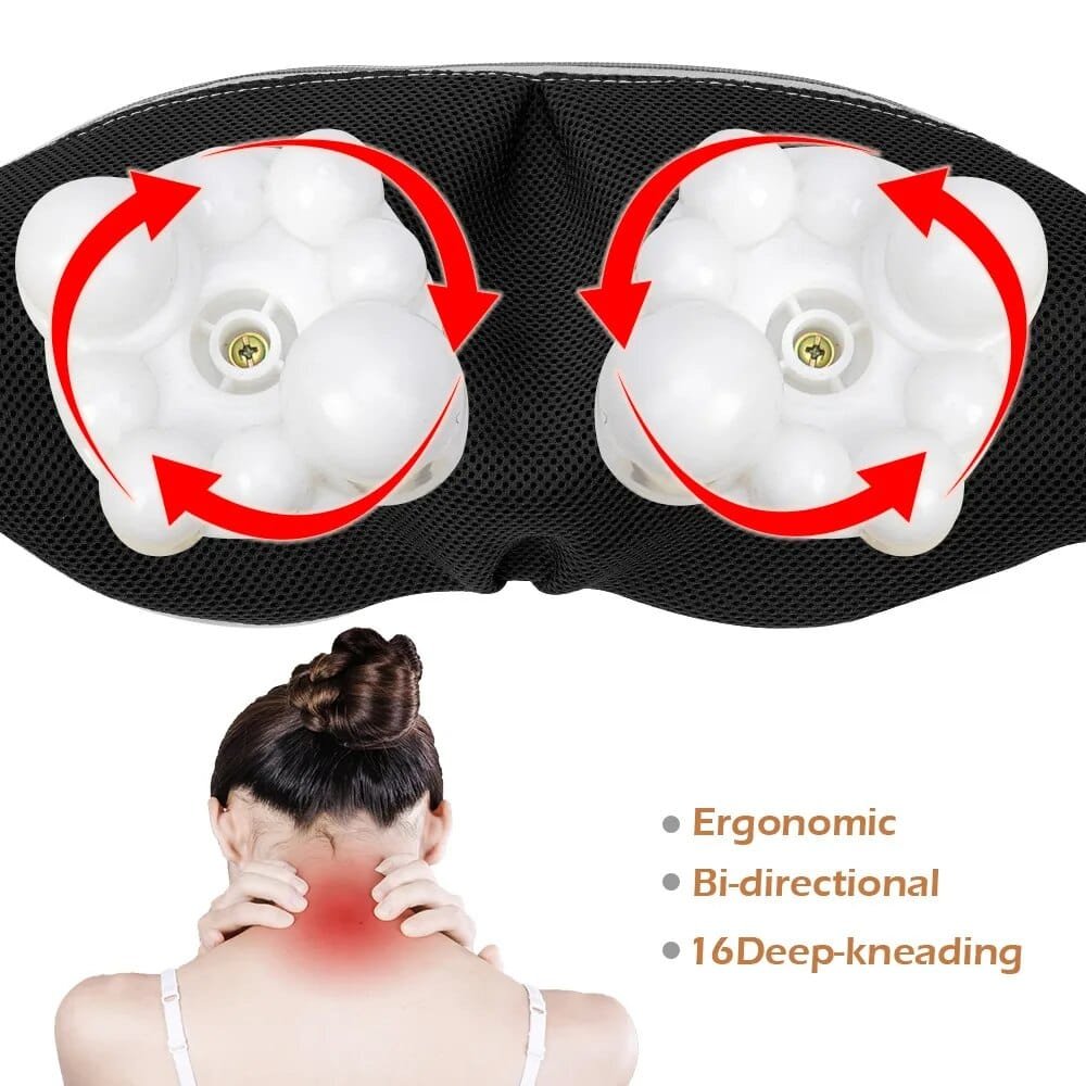 Massage device with ergonomic design and bi-directional movement on a white background