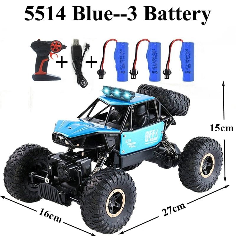 Blue remote control monster truck with accessories