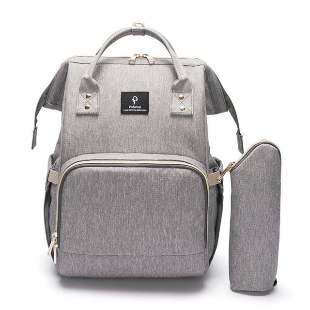 Gray backpack with a smaller pouch